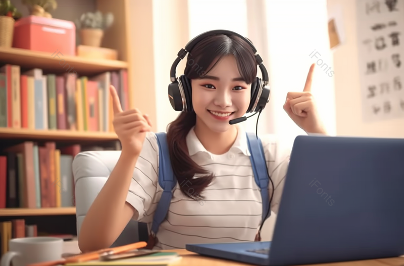 对着电脑做在线直播教育的女青年摄影图,高清,摄影图,摄影图片,图片大全,摄影图免费下载